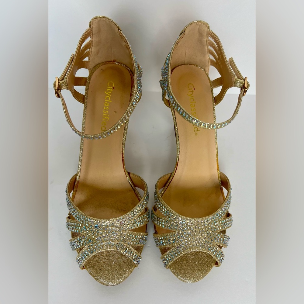 Gold Bling Rhinestone Heels Sz 7.5M by CityCassified - Picture 7 of 9